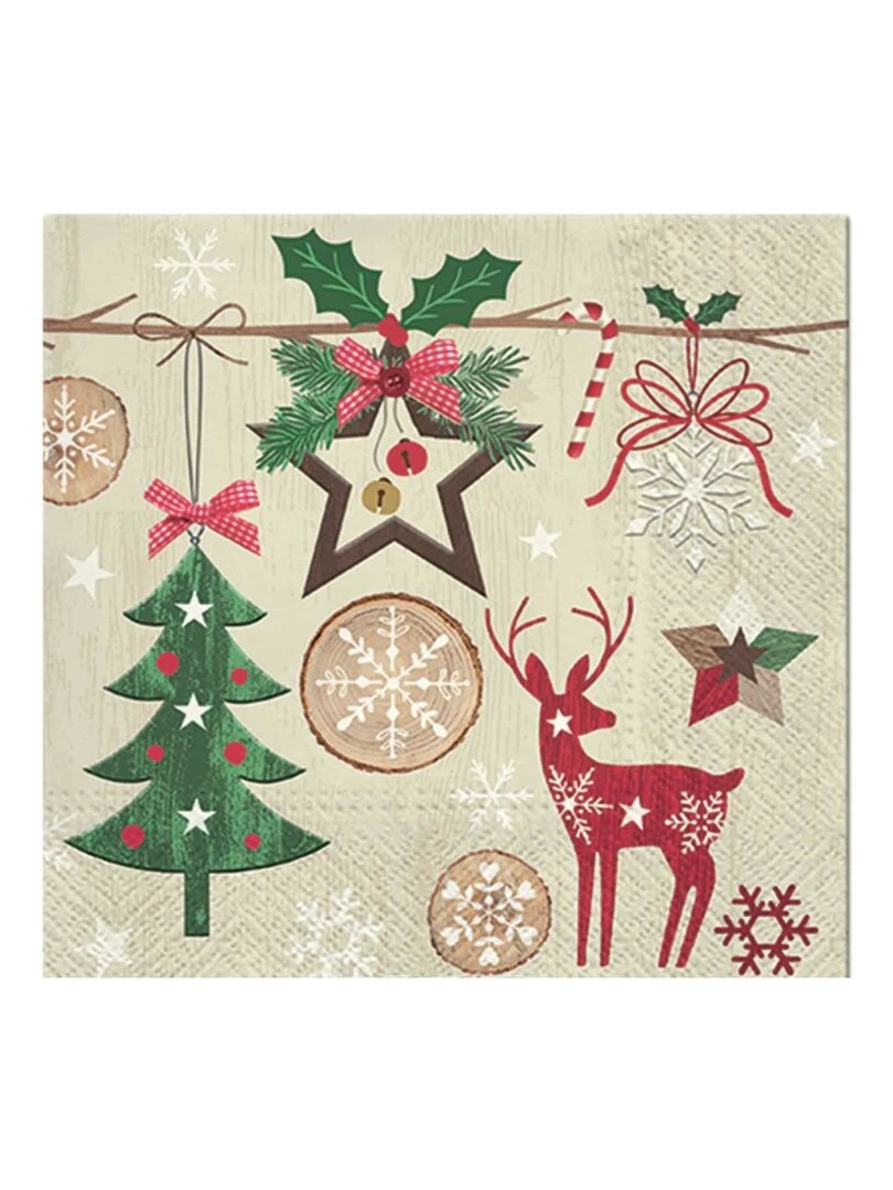 Lot de 20 serviettes en papier noel rustique Beige