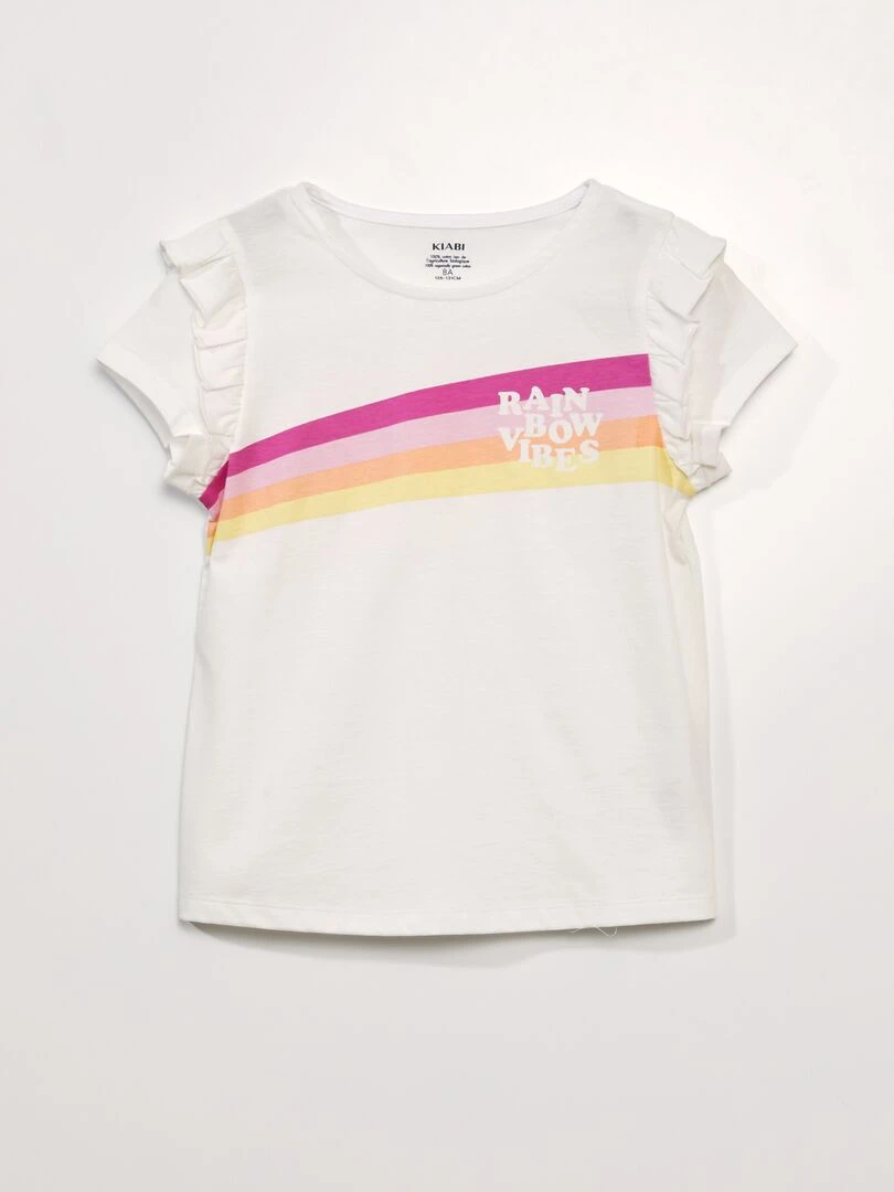 T shirt en jersey manches volantées Blanc