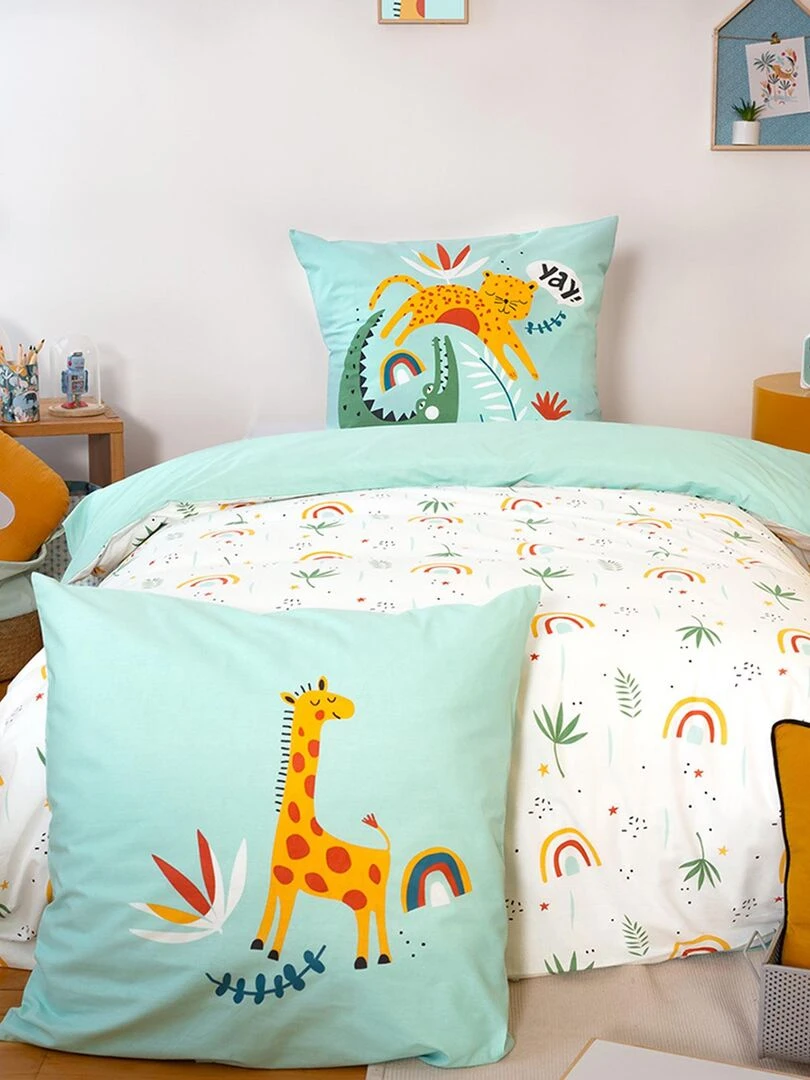 Parure de couette esprit jungle   Bleu ciel