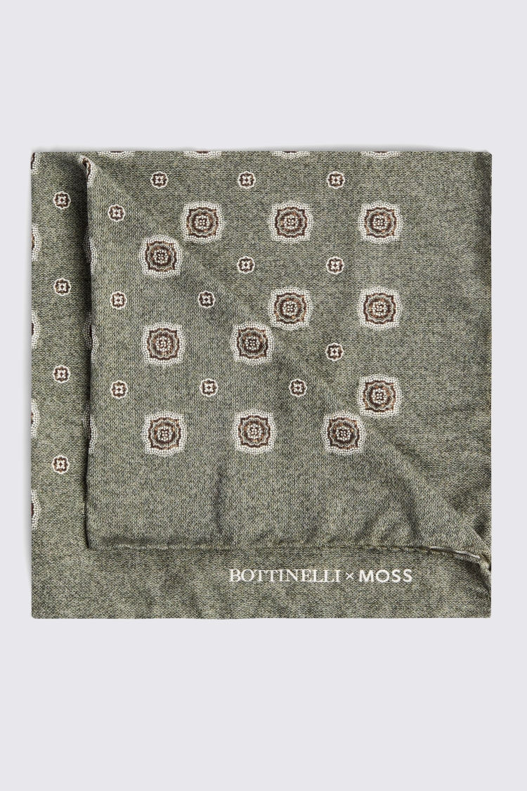 Bottinelli Sage Silk Medallion Pocket Square Buy Online at Moss
