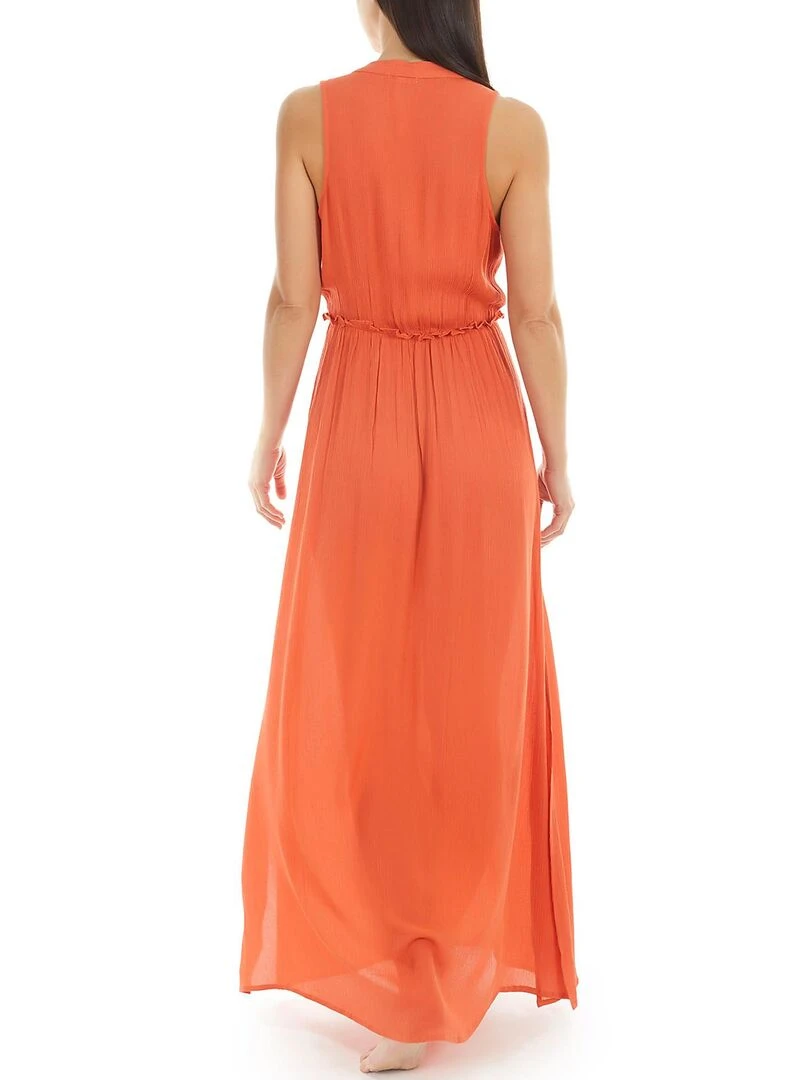 Robe longue estivale sans manches Orange corail