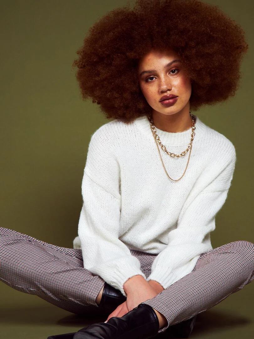 Pull court en maille Blanc