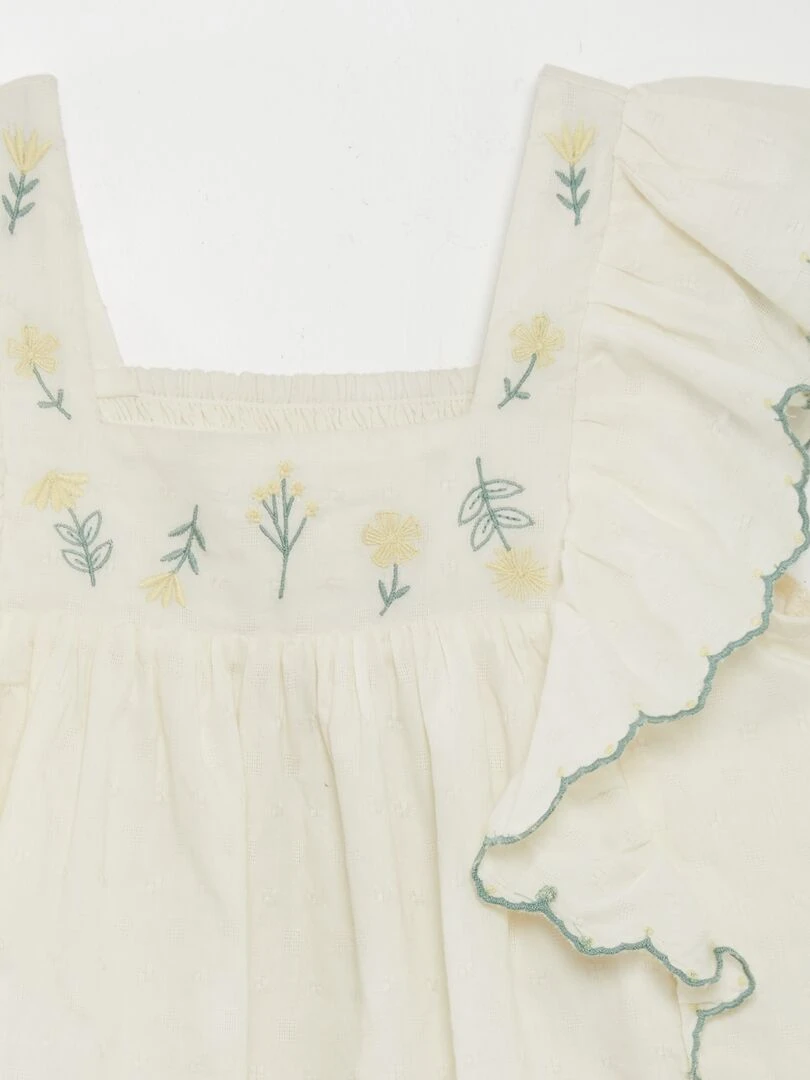 Blouse à volants avec broderies Beige