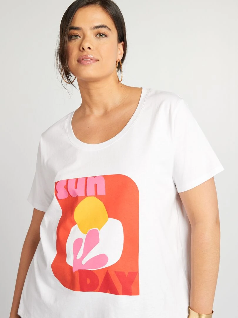 Tee shirt en coton avec imprimé   Blanc