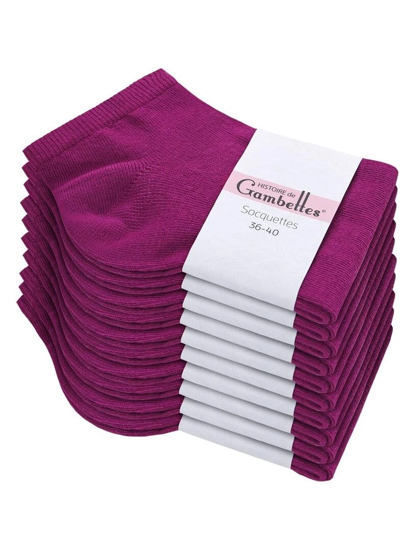 Socquettes Coton Prémium Lot 10 Paires Fabrication UE Violet prune