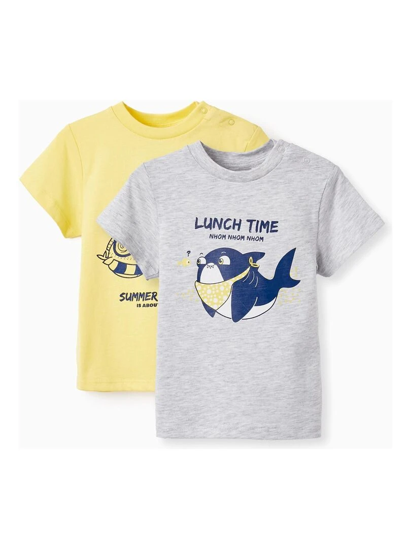 2 T shirts en Coton pour Bébé Garçon 'Summer Sea Son' manches courtes EXPLORING AUSTRALIA Gris clair