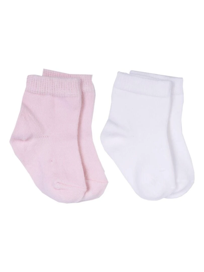 Chaussettes Bébé en Coton Bio Lot de Deux Paires Blanc Rose