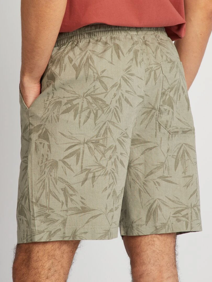 Bermuda imprimé en lin mélangé   Kaki