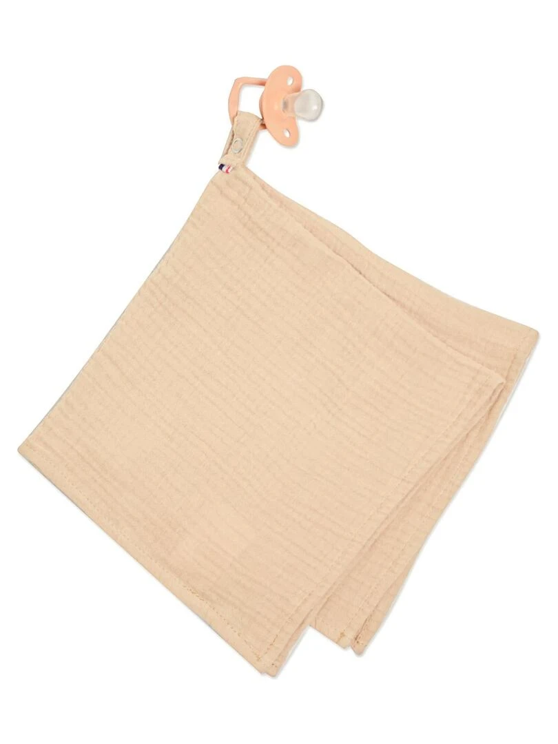 Doudou lange attache tétine en gaze de coton Jeanne Marron noisette