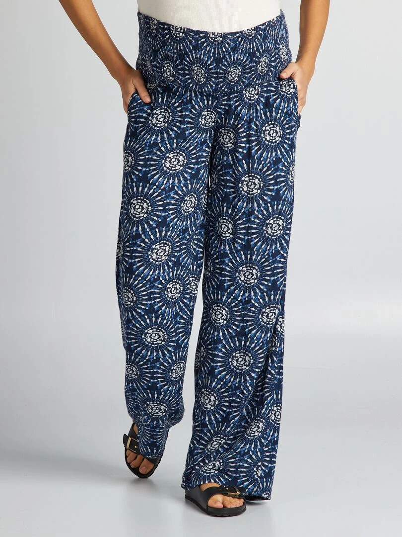Pantalon grossesse avec base élastiquée   Bleu foncé à motifs