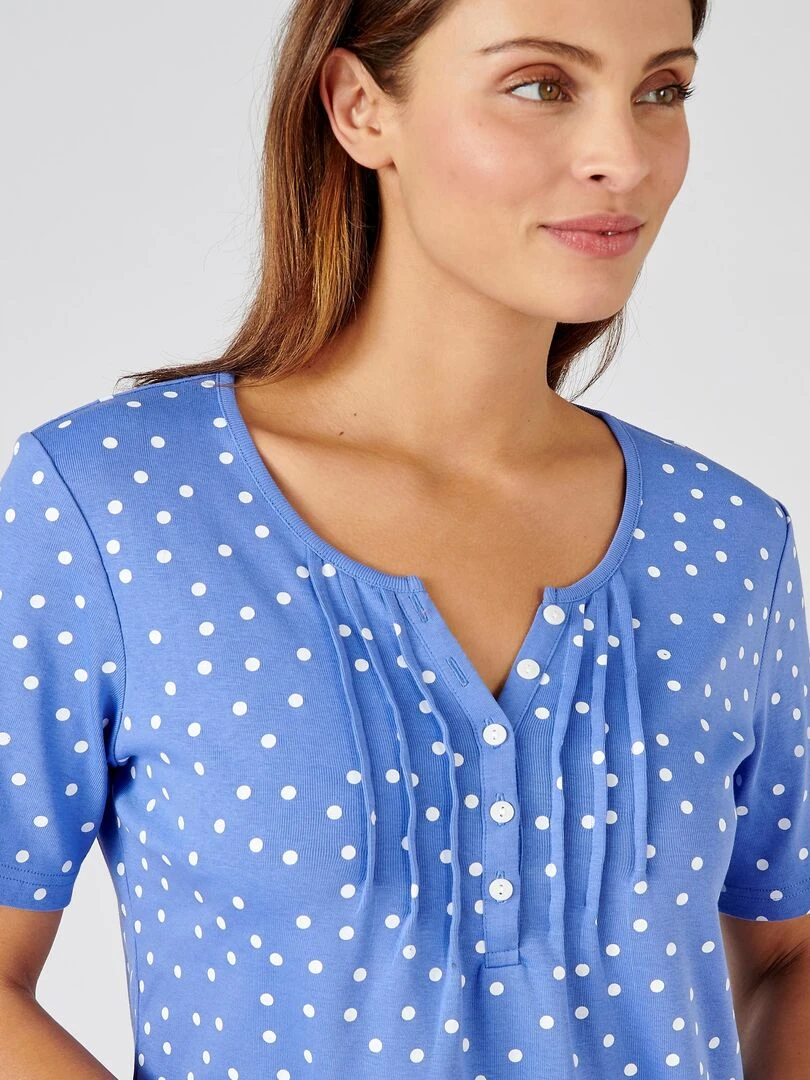 T shirt fine côte pur coton Damart Bleu
