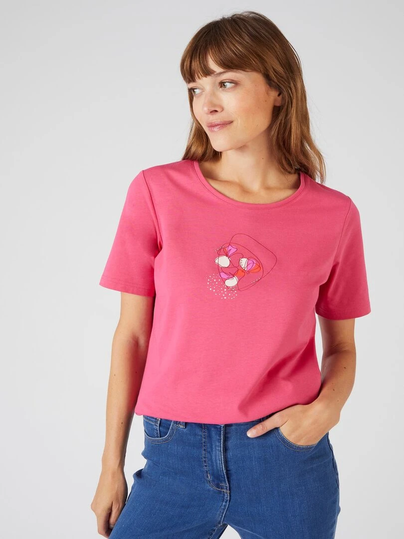 Tee shirt pur coton Damart Rose framboise