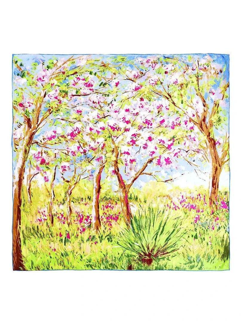 Carré de soie Monet "Arbres en Fleurs" Multicolore
