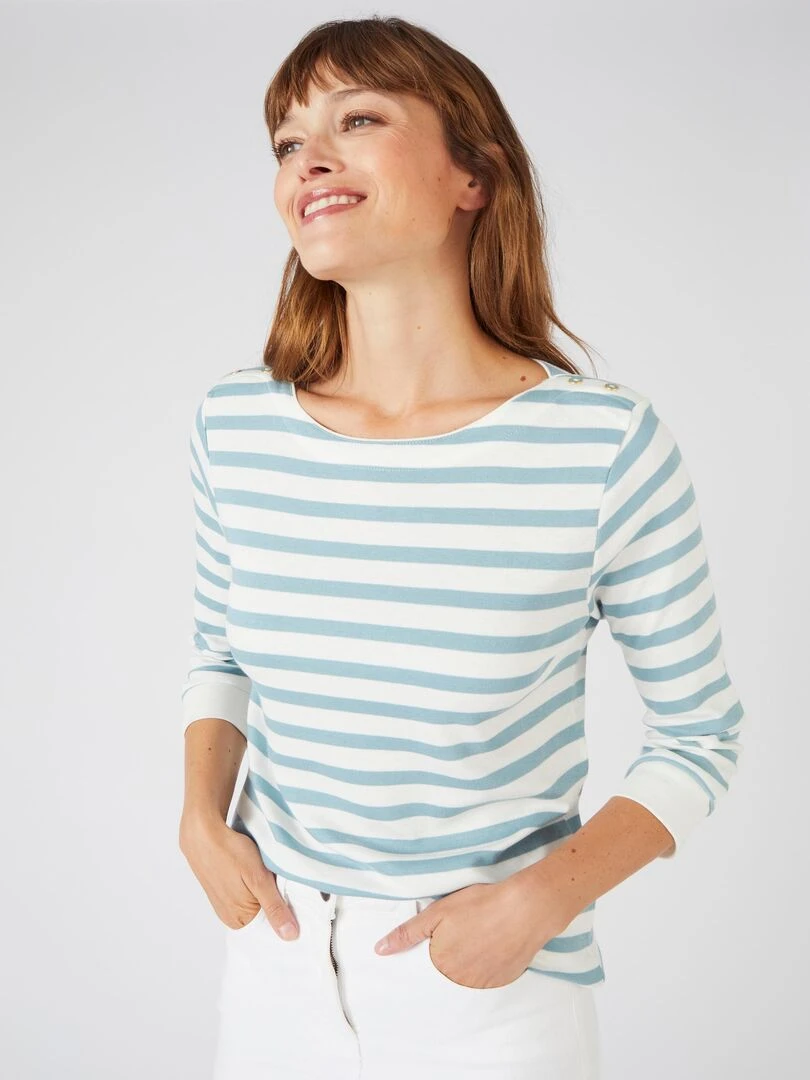 Tee shirt rayé coton modal manches 3/4 Happy D. by Damart Bleu