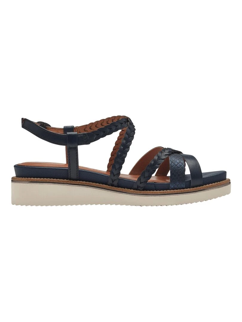 Sandale Plate Cuir Tamaris Bleu