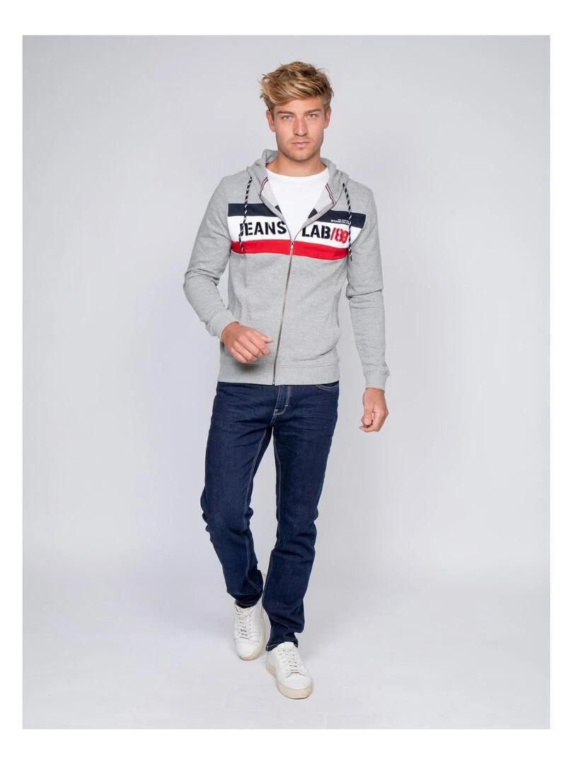 Sweat zippé capuche WAKOU   Gris