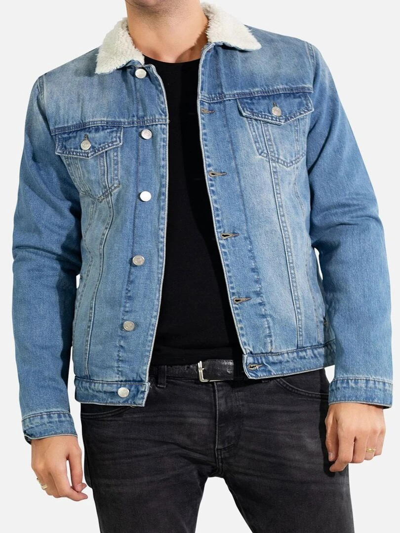 Veste en jean sherpa Kebello   Bleu ciel