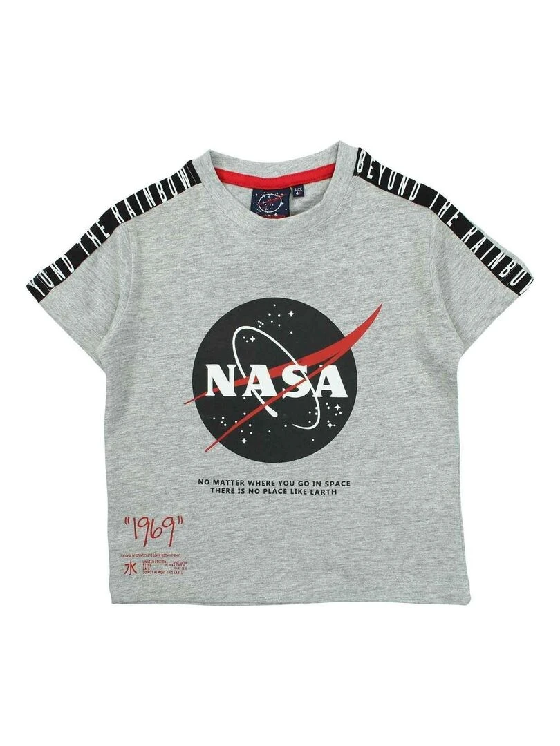 Nasa T shirt garçon imprimé logo en coton Gris