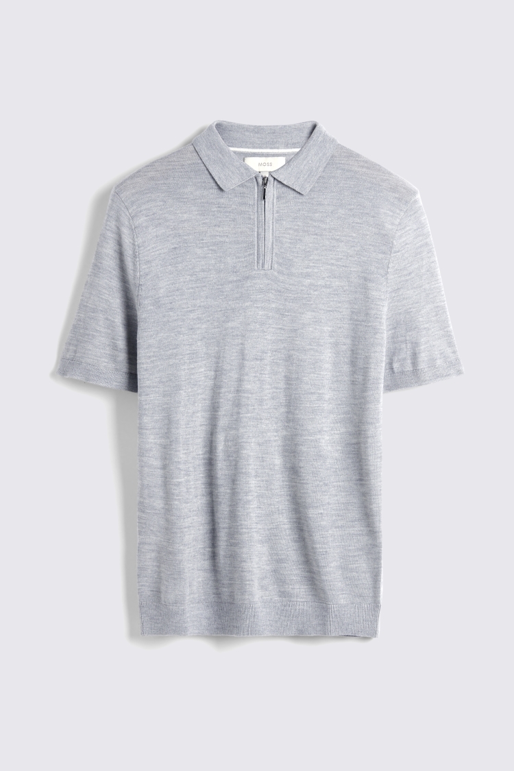 Light Grey Merino Quarter Zip Polo Shirt   Buy Online at Moss