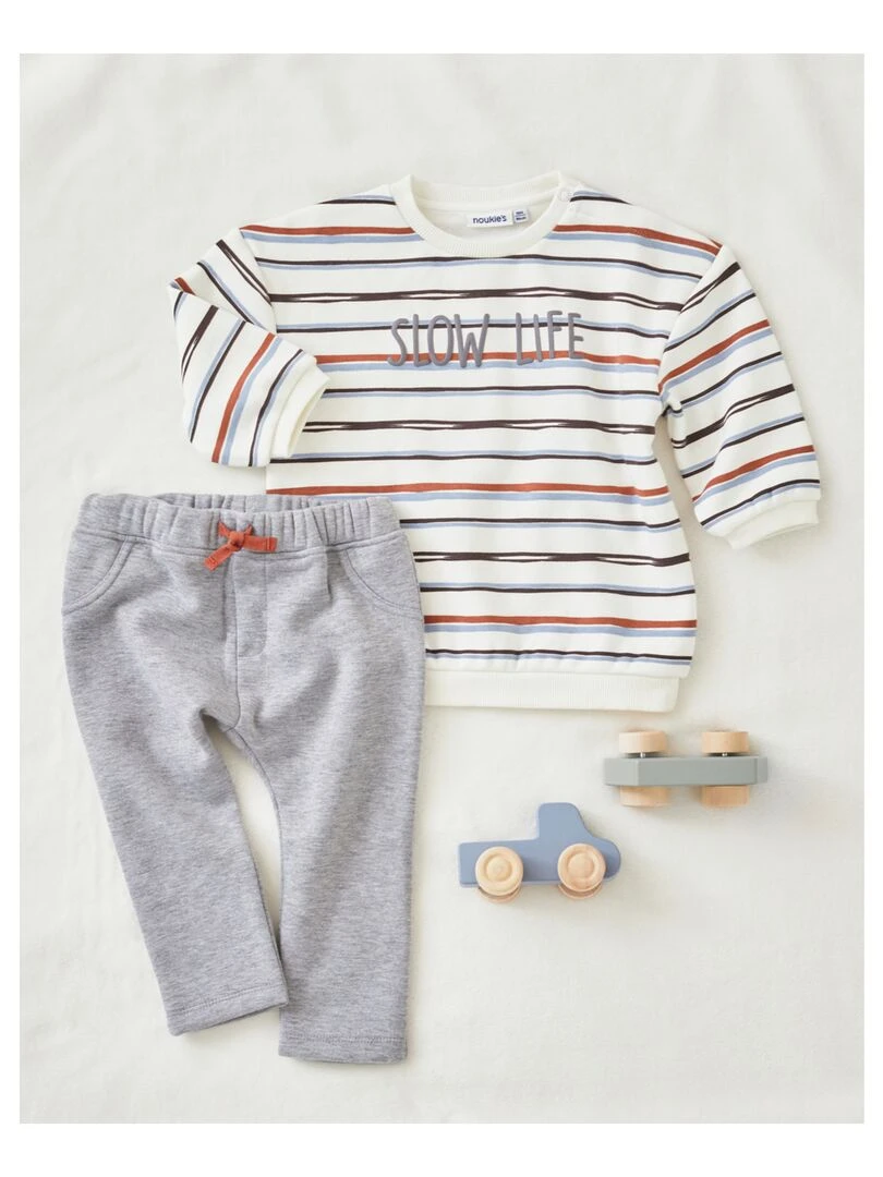Set sweat rayé + jogging écru/gris Noukie's Vert