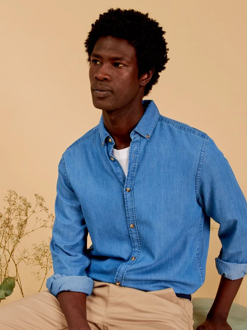 Chemise en denim toucher doux   Bleu