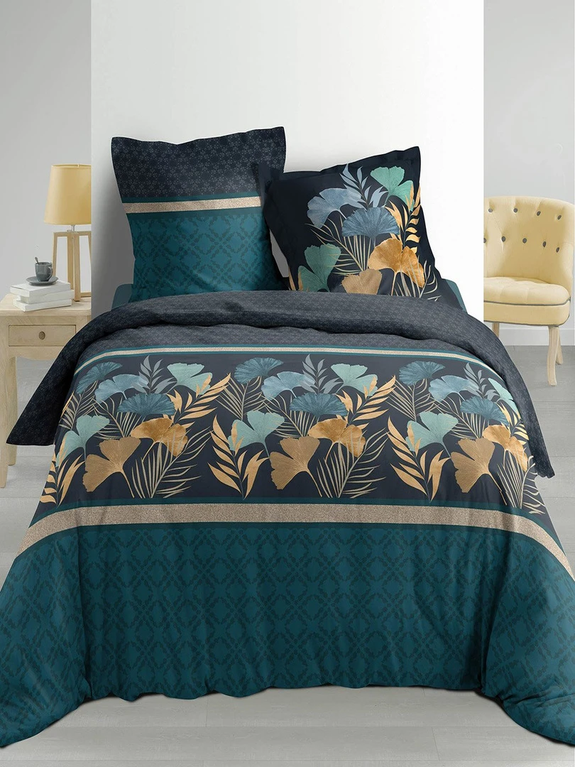 Housse de couette 220x240 + 2 taies Blondy coton percale 78 fils Bleu