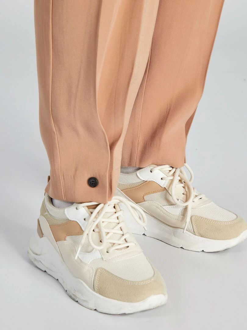 Pantalon droit à taille haute   Beige