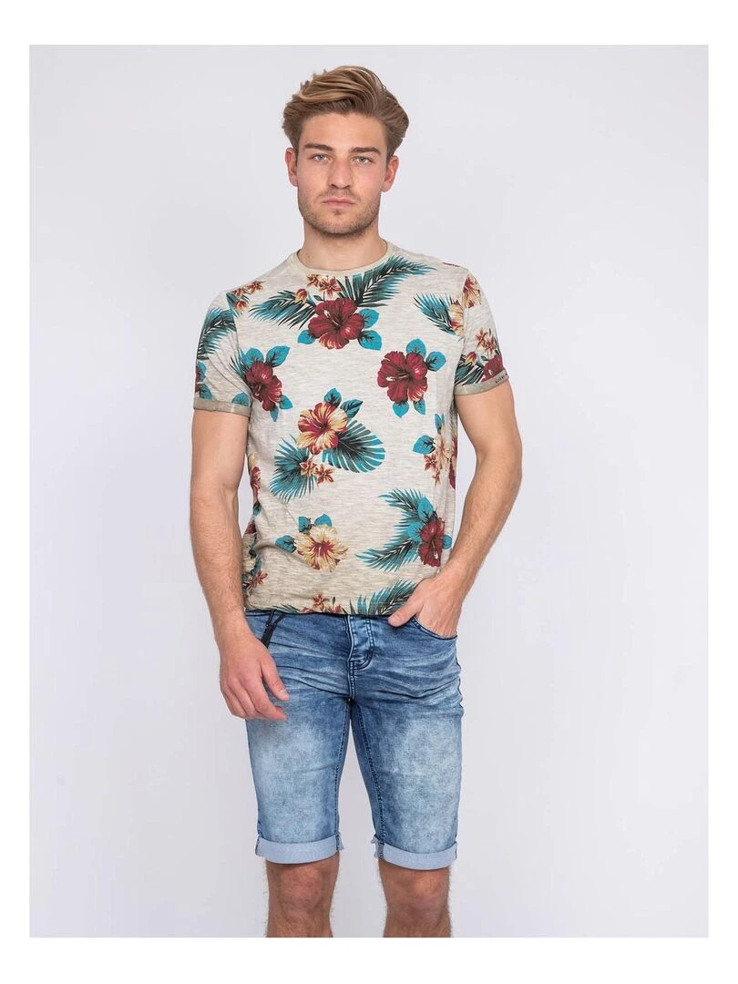 T shirt col rond pur coton NEMTALI Beige
