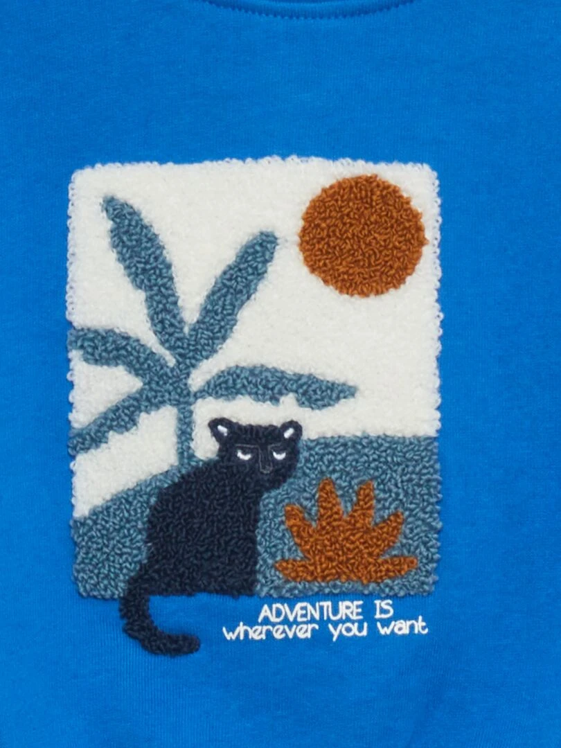 Sweat à imprimé maille bouclette Bleu