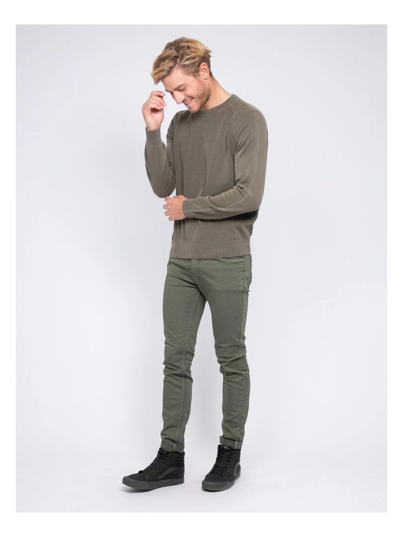 Pull fin col rond LAEROU   Kaki