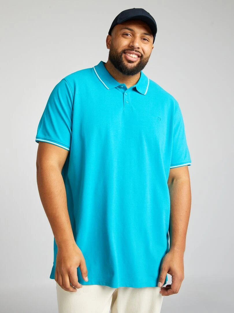 Polo en coton à contrastes Bleu vert