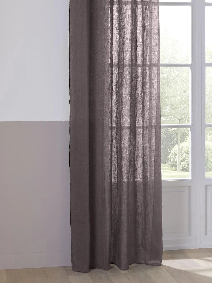 Rideau Voilage 100% lin bourdon noir Gris clair