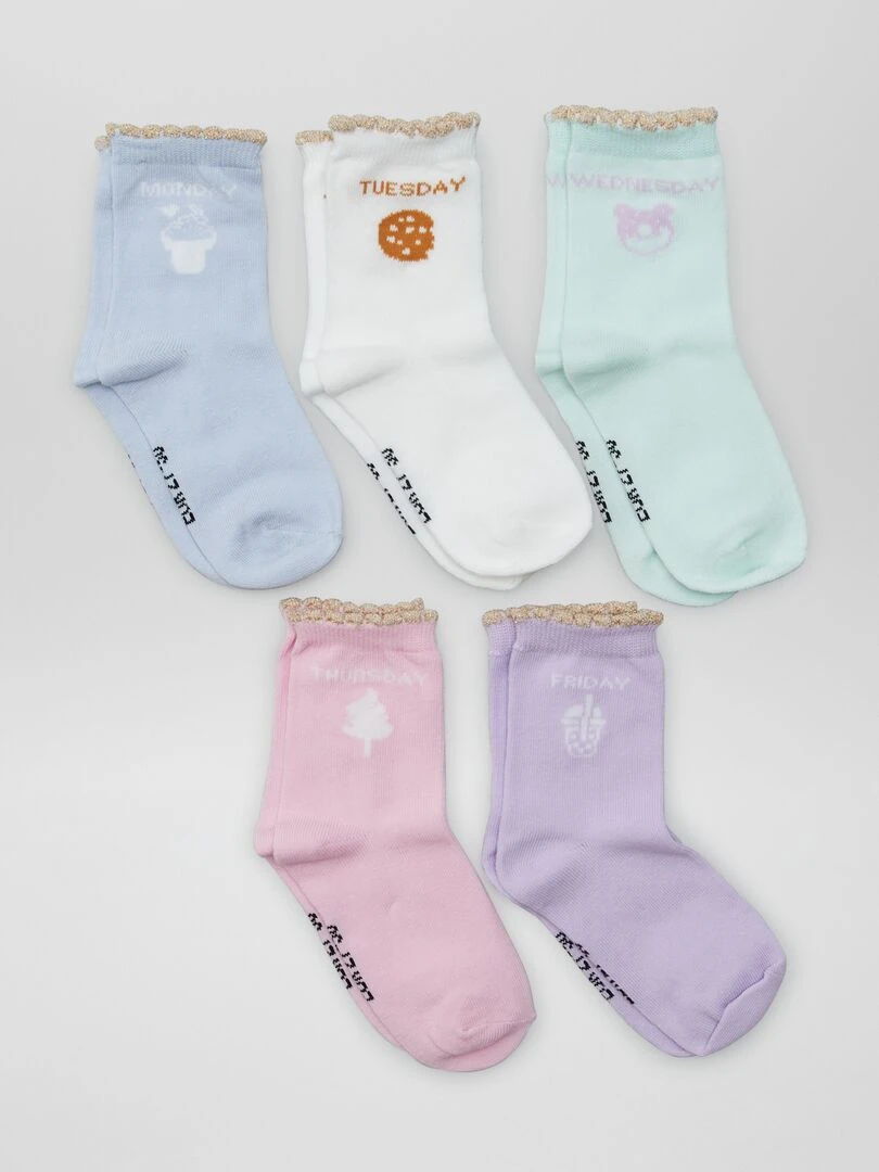 Lot de 5 paires de chaussettes Violet/rose/vert/blanc/bleu