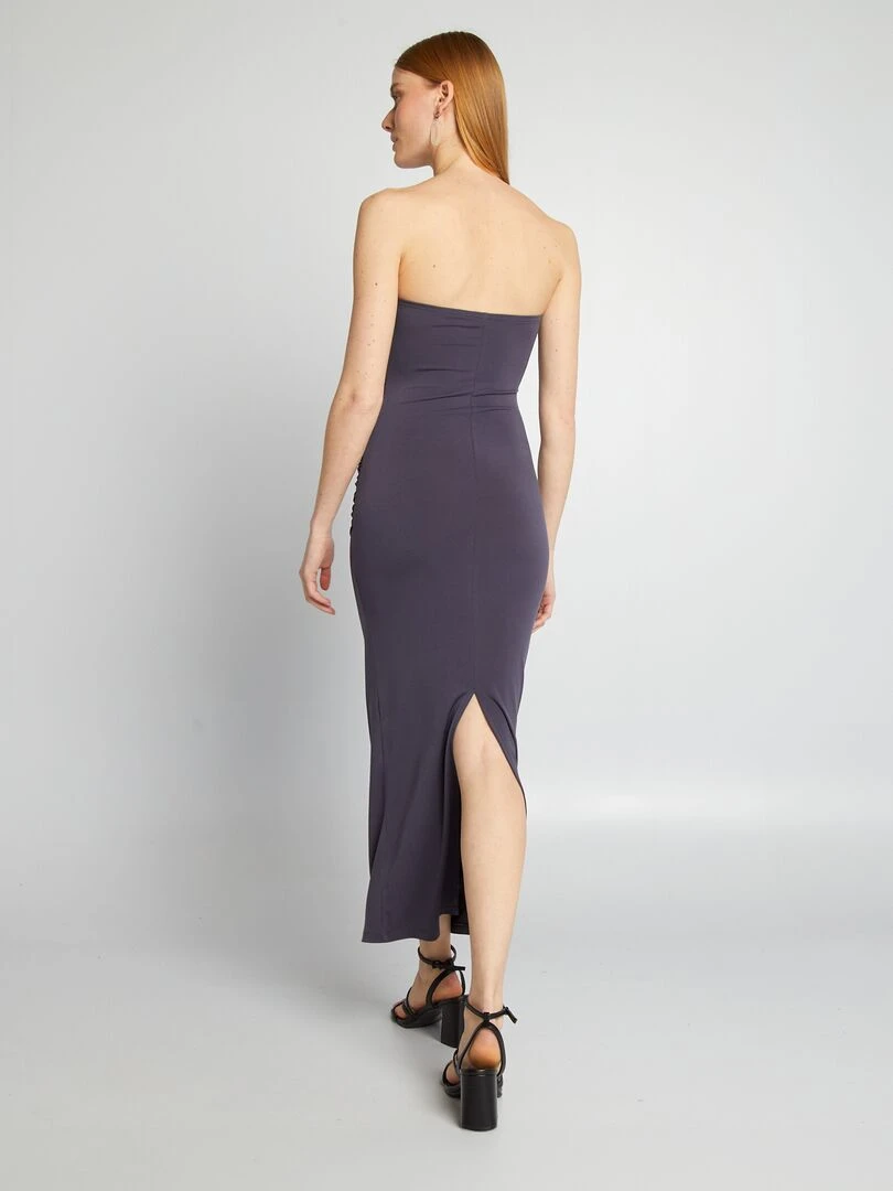 Robe bustier longue avec fente au dos   Gris