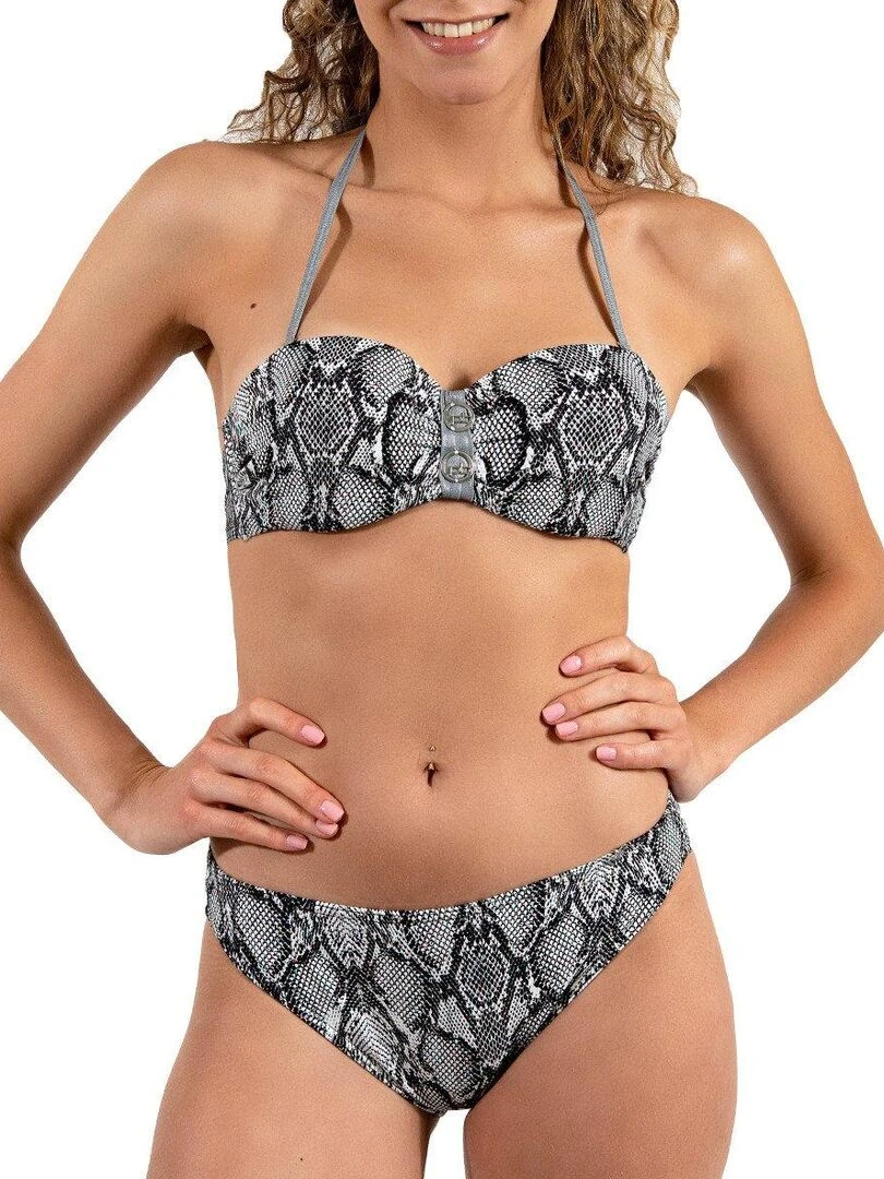 Haut de maillot bandeau push up imprimé serpent Snake   Gris