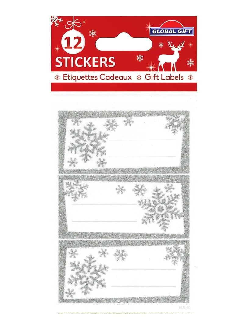 12 étiquettes adhésives de Noël Flocons argentés à paillettes N/A