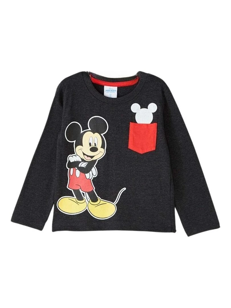 Disney T shirt garçon imprimé Mickey en coton Noir