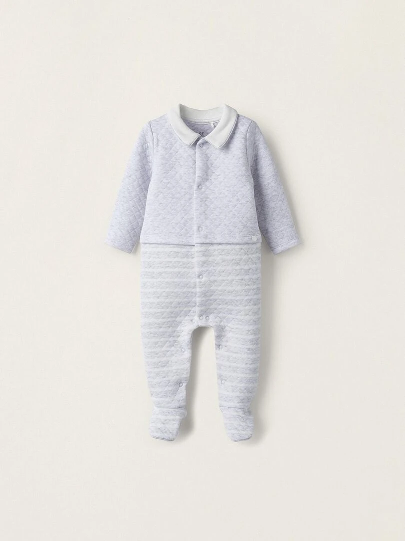 Grenouillère rembourrée avec pieds pour nouveau né manches longues EARLY BLOOM Gris clair