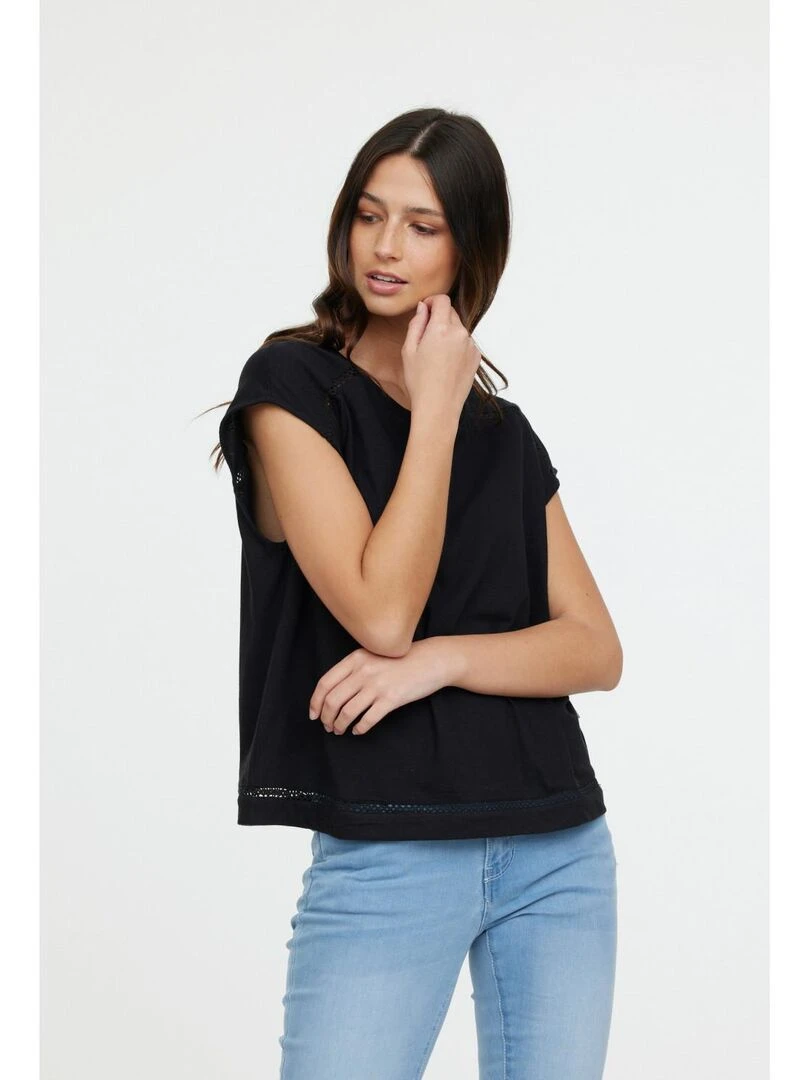 Lee Cooper T Shirt manches courtes coton/lin regular ANIELE SM Noir