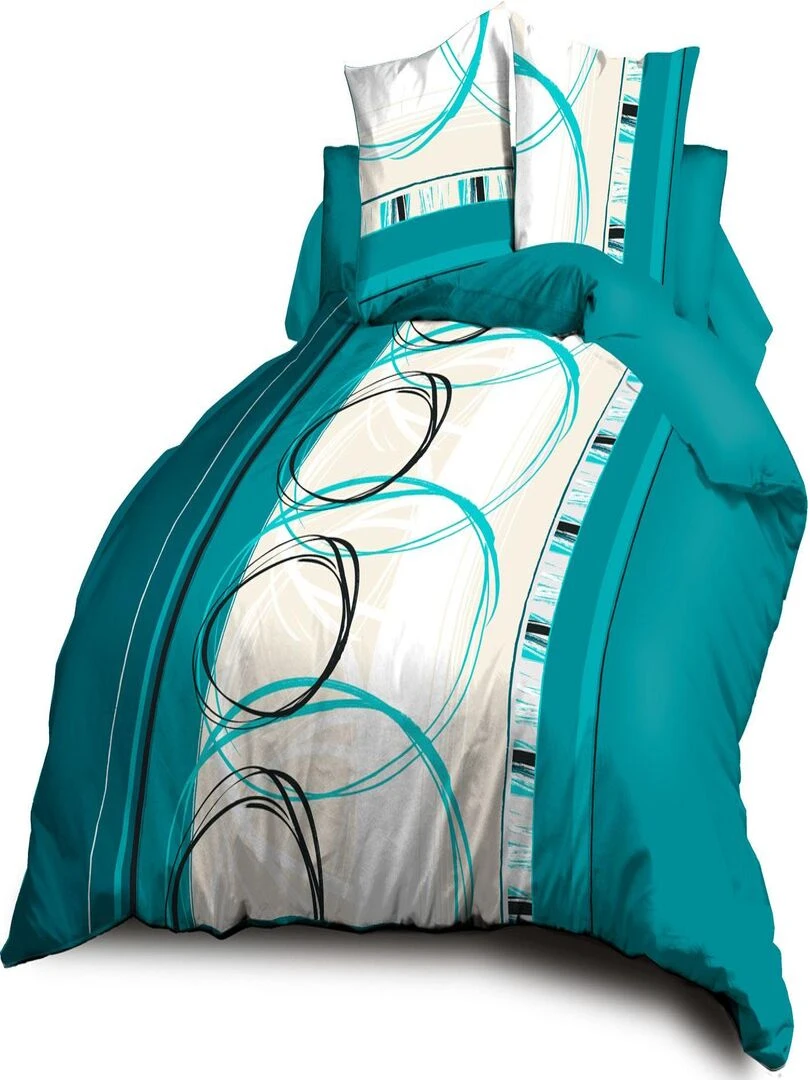 Housse de couette 240x260 + 2 taies Microfibre Entretien Facile Roue libre turquoise Bleu turquoise