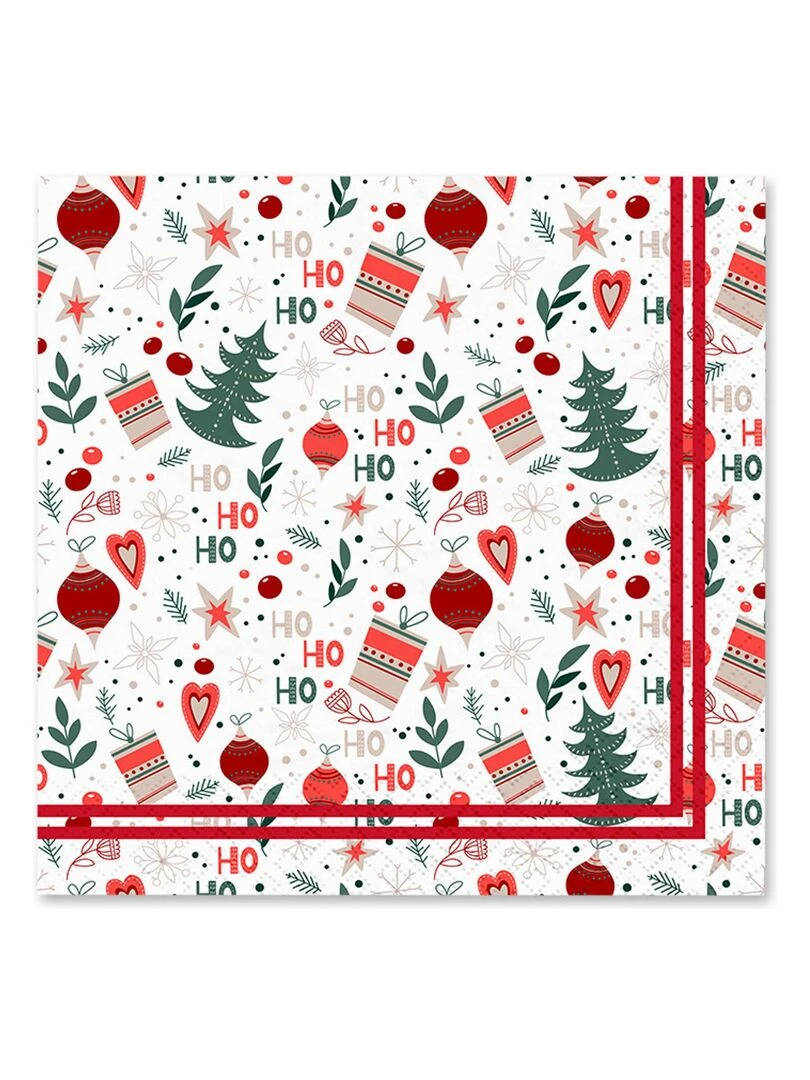 Lot de 20 serviettes en papier 33 x 33 cm Joyeuses fetes ho ho ho Blanc