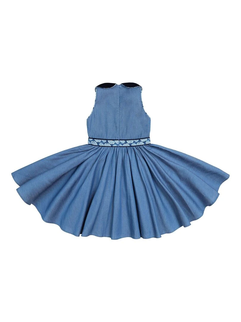 Robe Qui Tourne Fille  Chambray   Col Claudine  HEPBURN   'LA FAUTE A VOLTAIRE'   Bleu