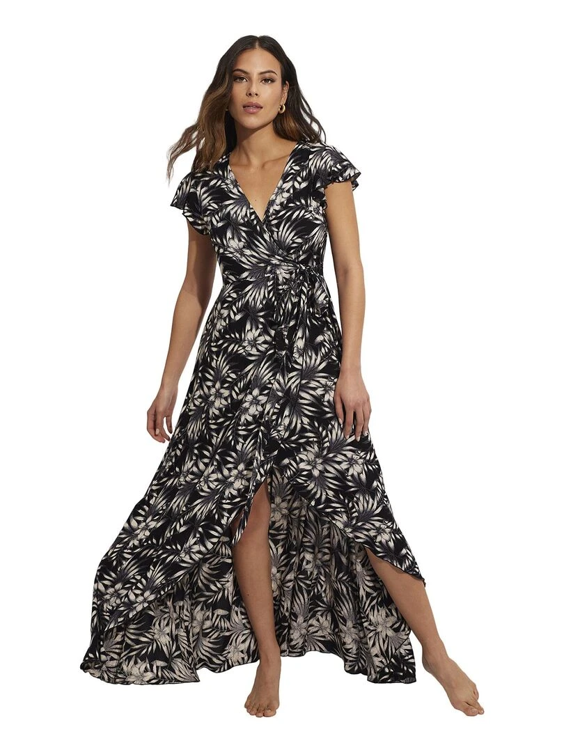 Robe longue estivale manches courtes Honolulu Noir