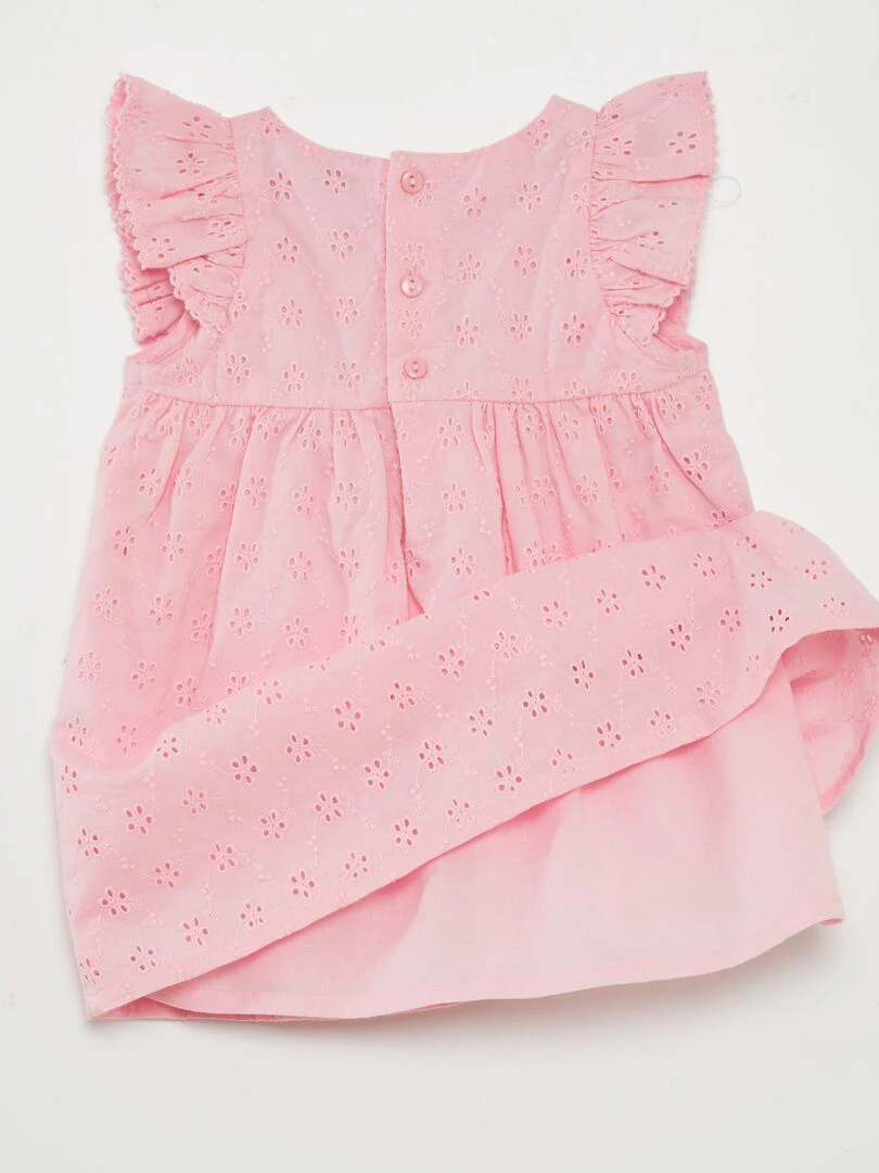 Robe avec broderies anglaises et volant Rose