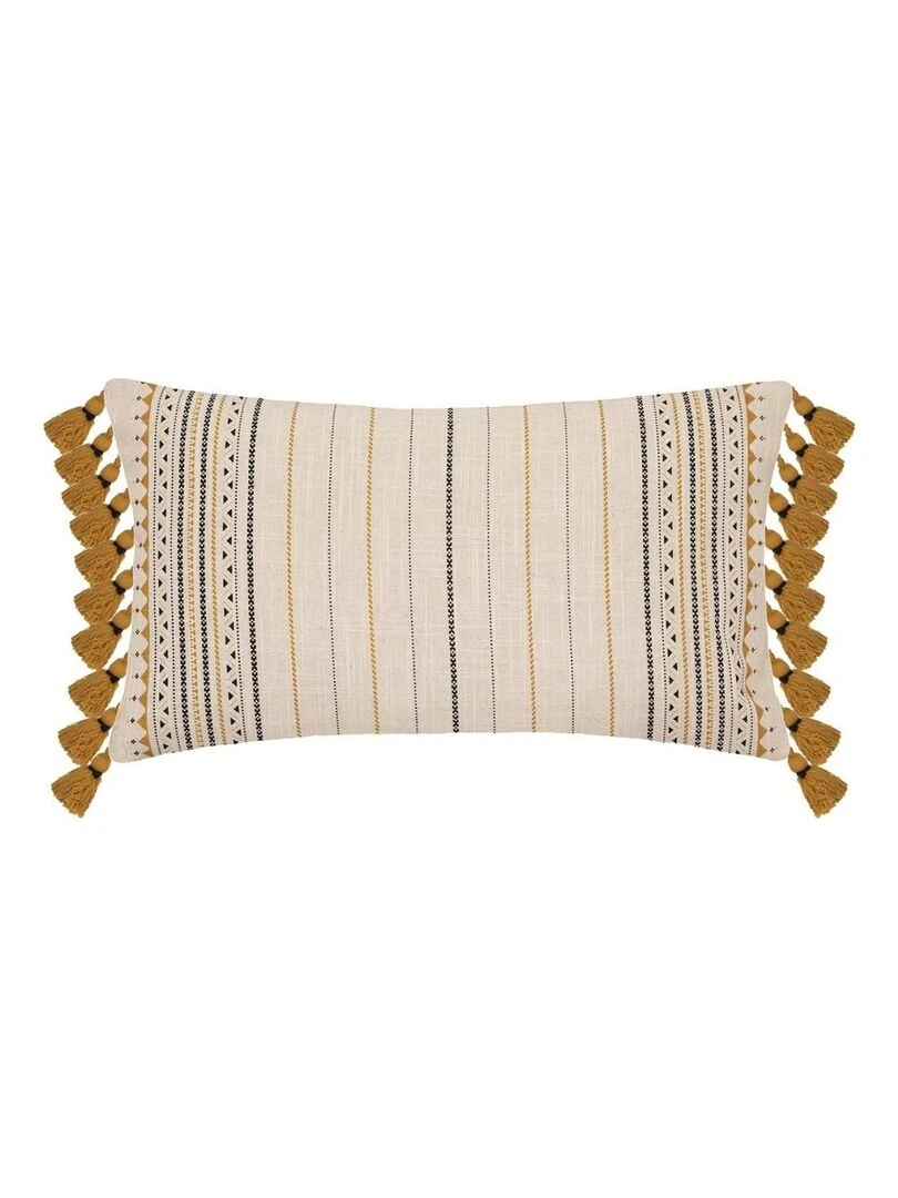 Housse de coussin Ray pompons 30x50 cm Jaune