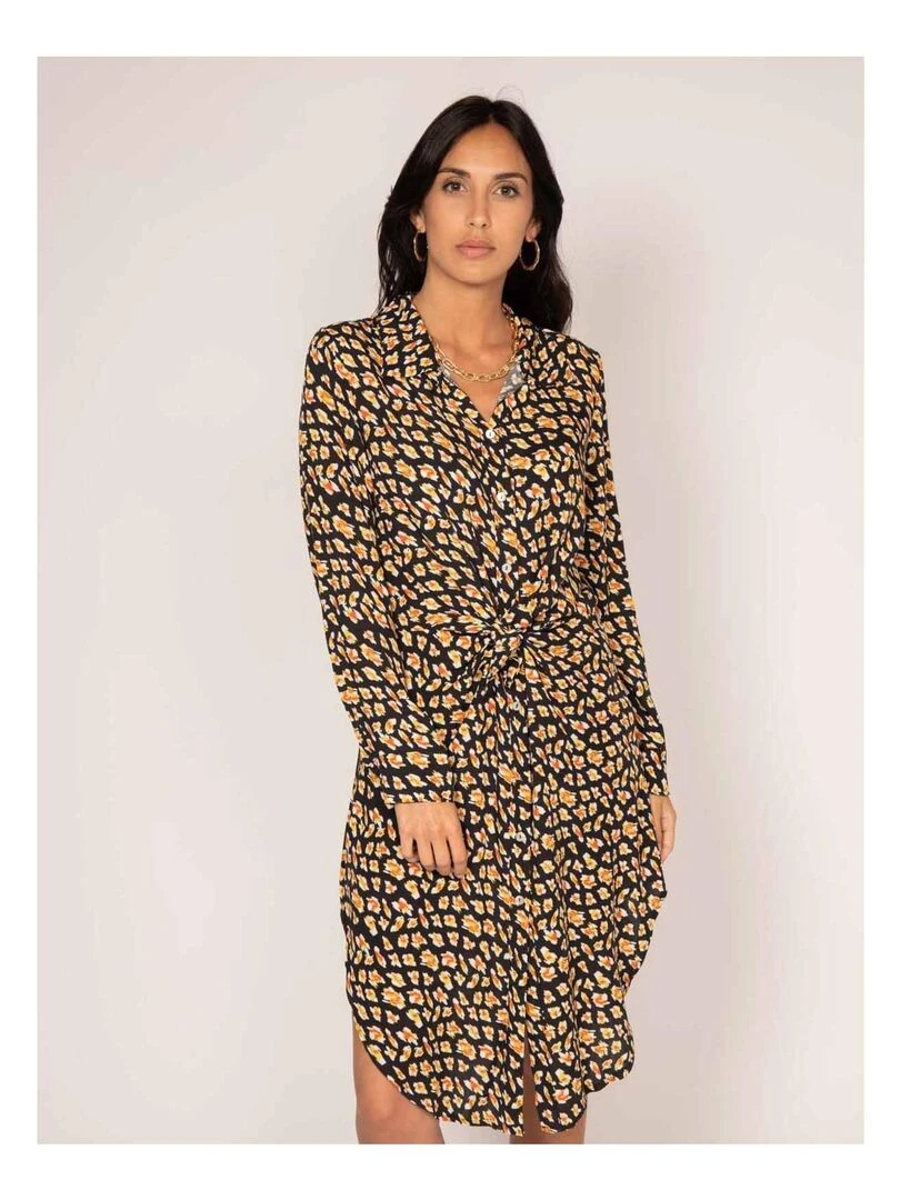 Robe chemise longue motifs IGIRL Noir