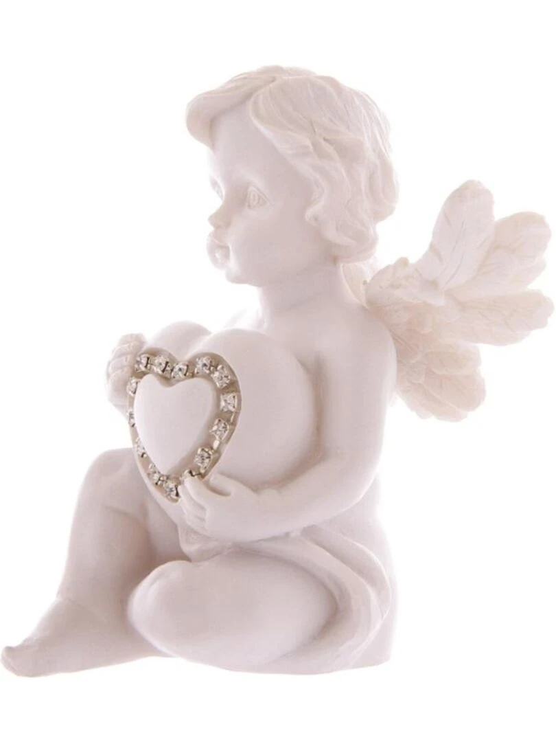 Statuette Ange assis tenant un coeur incrusté de pierre Beige