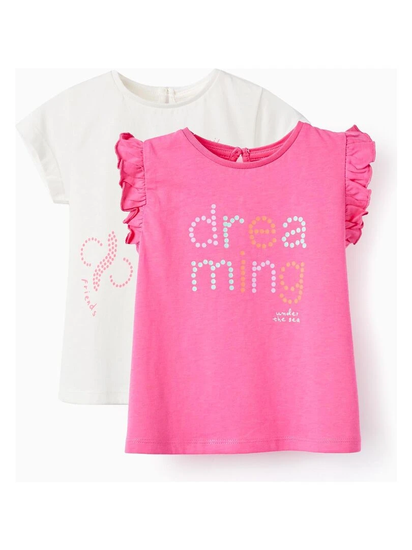 2 T Shirts En Coton Pour Bébé Fille 'Dreaming' manches courtes EXPLORING AUSTRALIA Rose