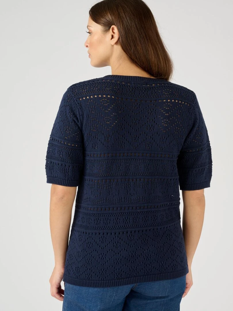Pull maille ajourée manches aux coudes   Damart   Bleu marine