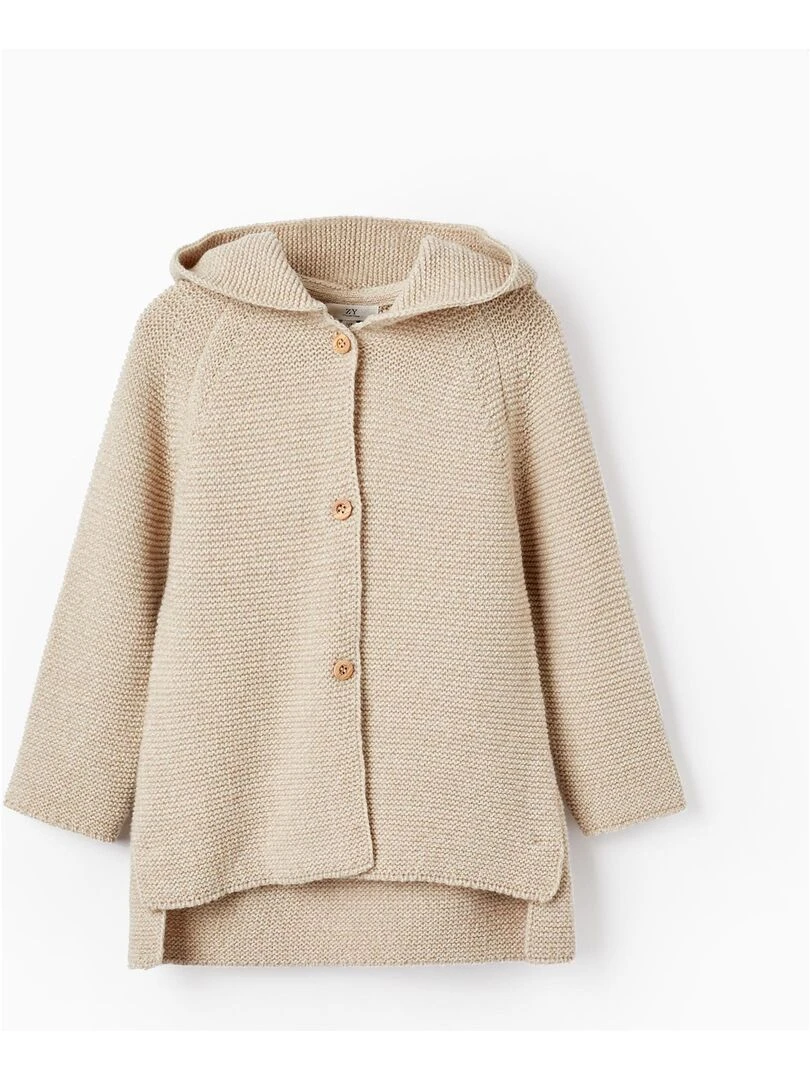 Manteau en Maille avec Capuche et Pompon pour Fille SPRING BEGINS Beige clair